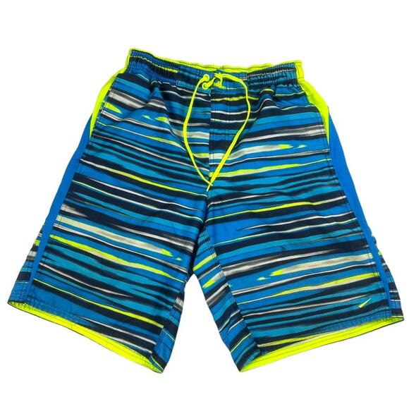Nike Swim Trunks Neon Stripe Lined Shorts Pockets Mesh Men's Medium‎ Beach Pool - Picture 1 of 10